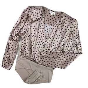 L'AGENCE Bodysuit Brenda Puff Sleeve Silk Polka‎ Dots Long Sleeve Women Sz S